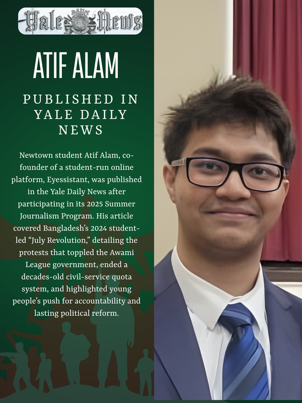 Atif alam being celebrated for being published in Yale Daily News.