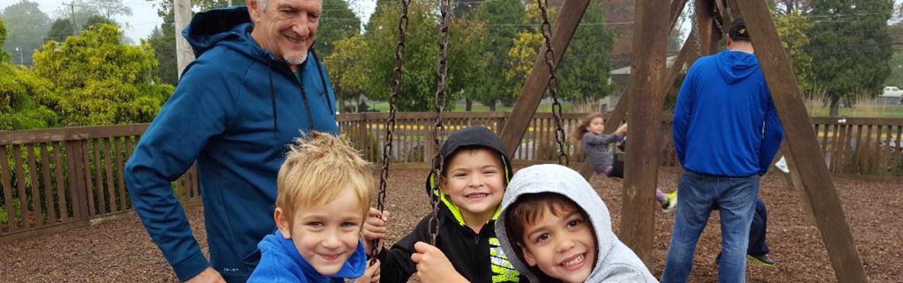 Students with grandpa picture