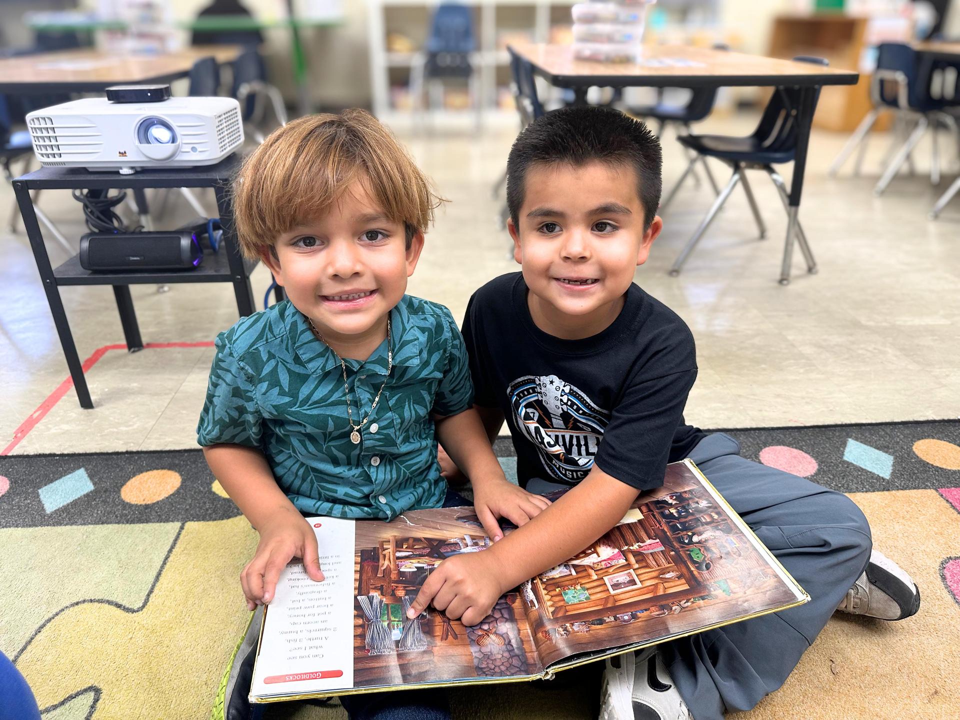 Kindergarten student engaged in reading