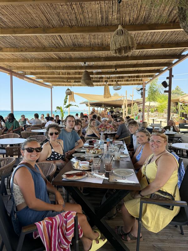 MCS students eat while in Greece.