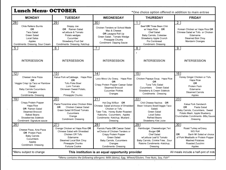 October Menu Featured Photo