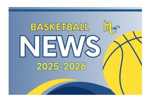 A blue background with a yellow basketball