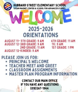 Hubbard Orientation Flier with dates and times