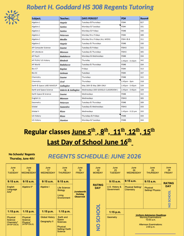 Regents schedule image