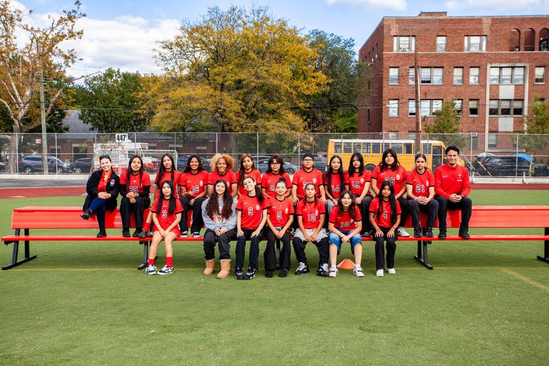 Girls' Varsity Soccer Team at Newtown Field.