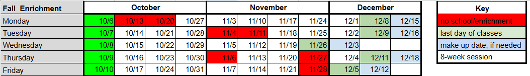 encore fall calendar