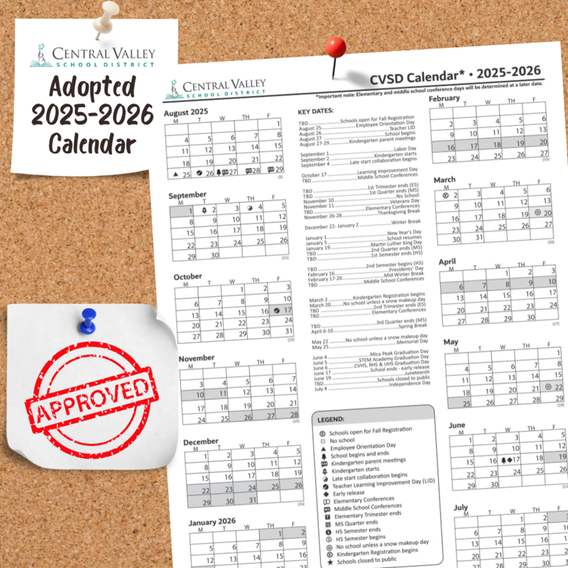 Adopted 2025-2026 District Calendar | Liberty Creek K-2 Elementary