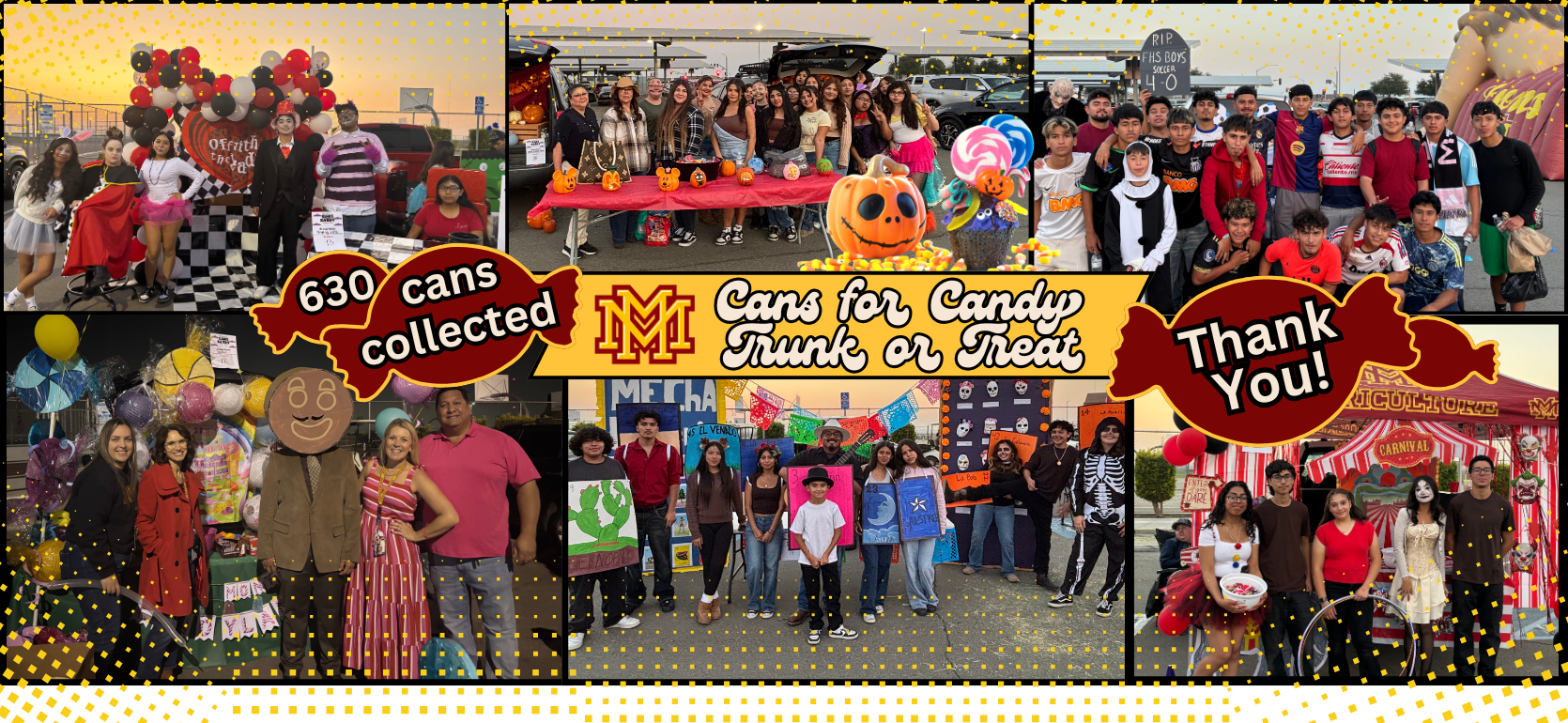 Students celebrating a Halloween-themed event with costumes, games, and decorations.