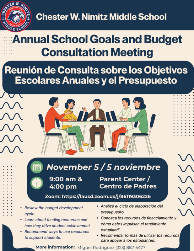 Annual School Goals & Budget Consultation Meeting - Nov. 5 - (10 am & 4 pm) Featured Photo