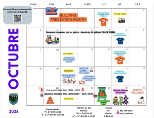 October Calendar in Spanish for Lydia Jackson