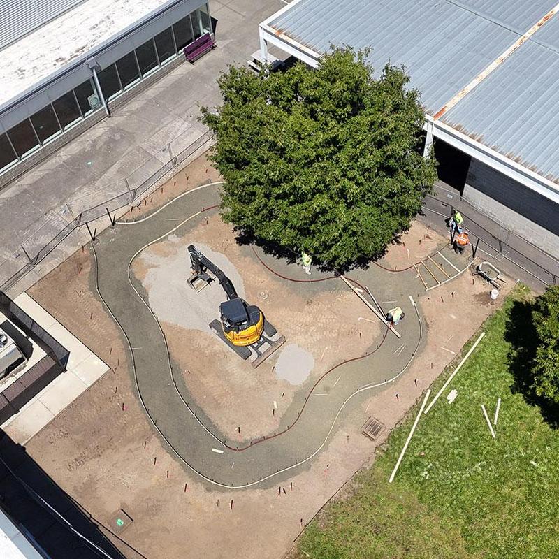 aerial view of new garden area construction