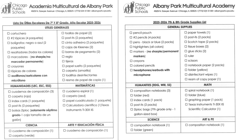 APMA Supply List/ Lista de Utiles Featured Photo