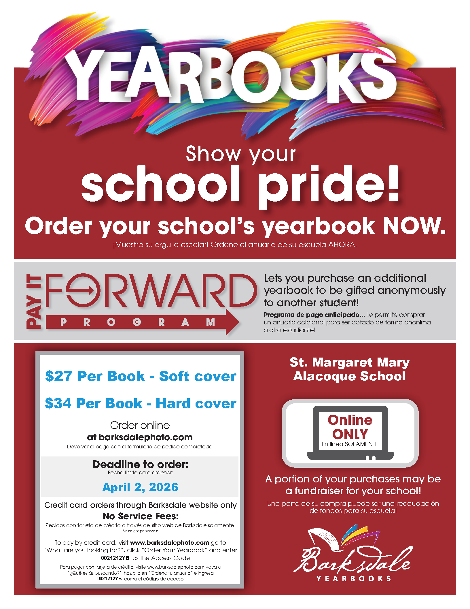 red colored flyer for yearbook ordering