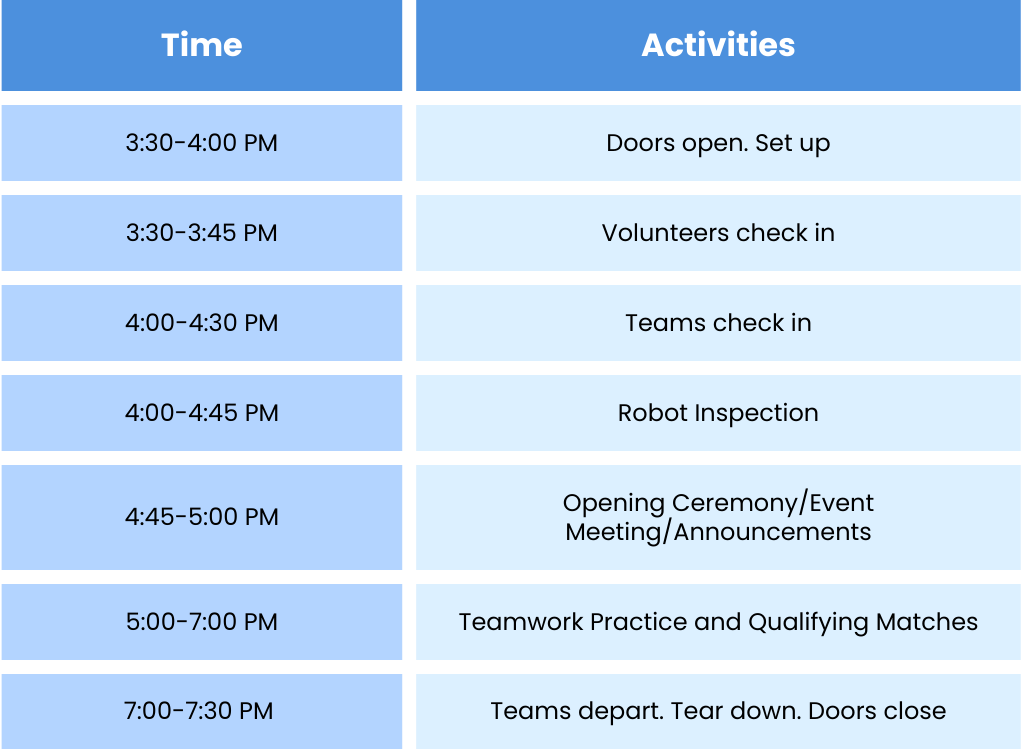 Sample Regular Event Schedule