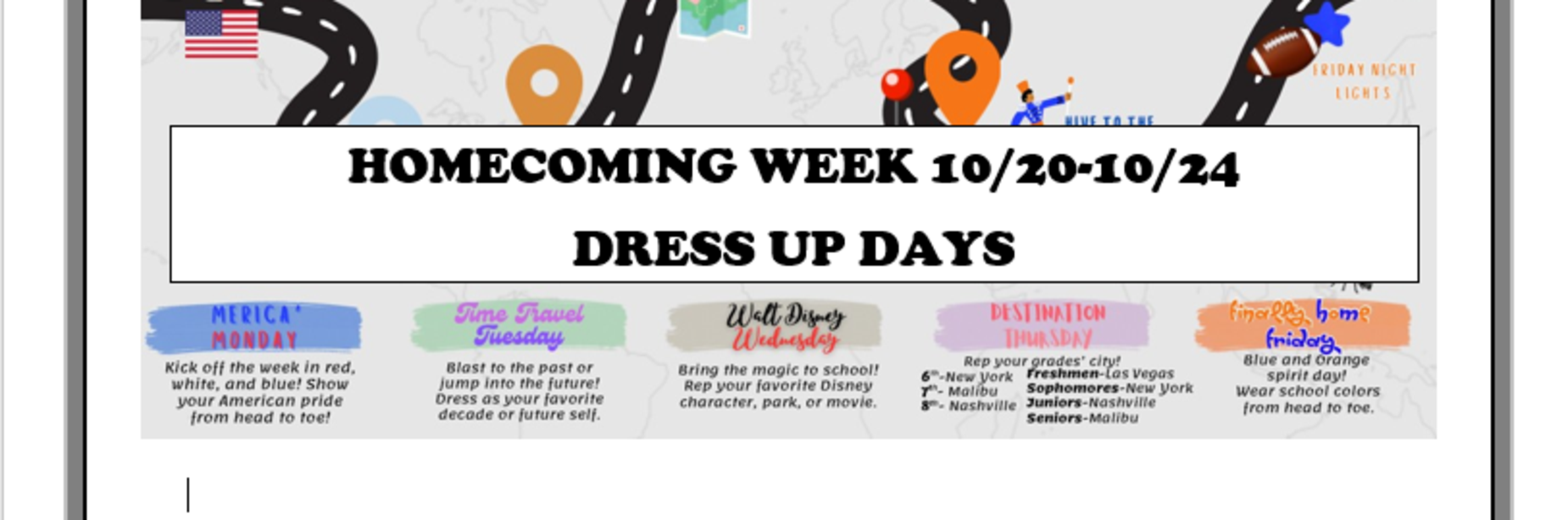 Homecoming week dress up days described