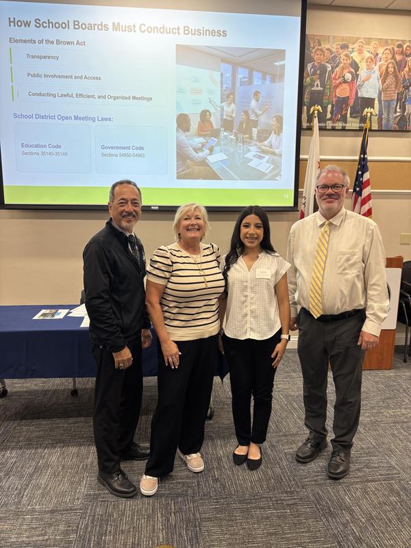 Superintendent Thorbahn is pictured with a Gonzales High School student board member at the Student Board Member Orientation at the Monterey County Office of Education.