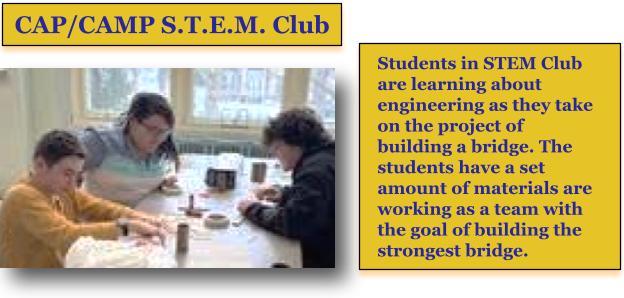 STEM Club collaborating to design and build a model bridge