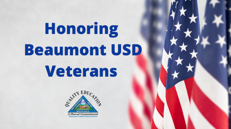 The American Flag with the Beaumont USD Logo honoring Beaumont USD Veterans