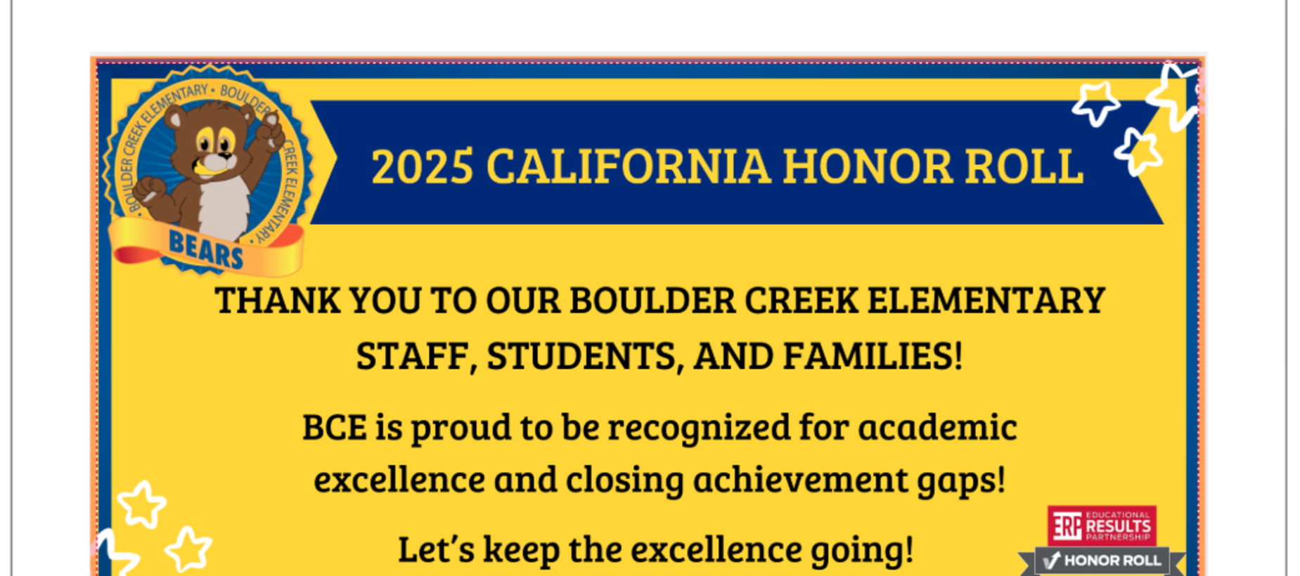 2025 California Honor Roll for academic excellence and closing achievement gaps!