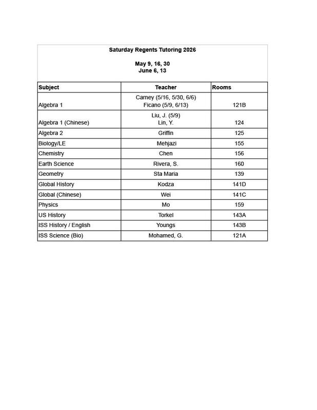 Saturday Regents Tutoring