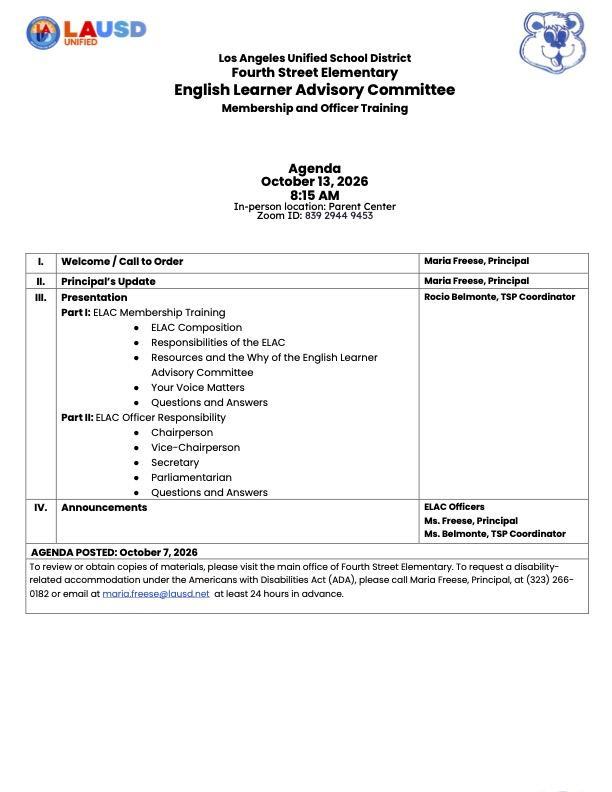 ELAC Agenda
