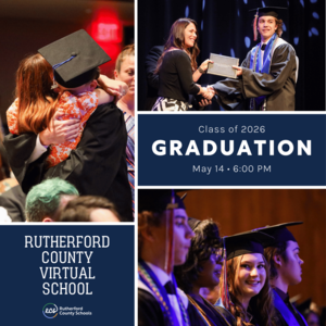 Rutherford County Virtual School 2025 graduates in caps and gowns
