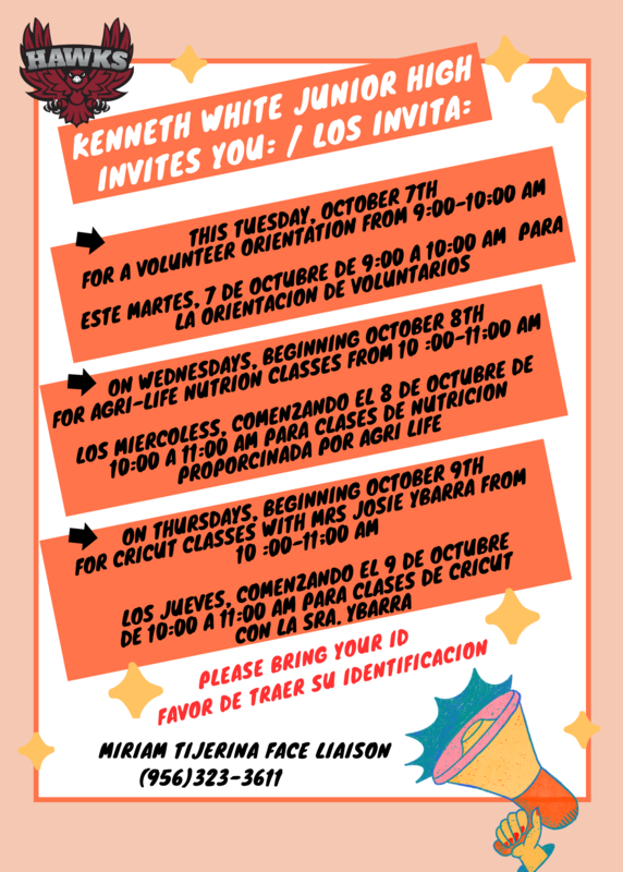 Kenneth White Invites Parents for Volunteer Orientation/ Los Invita: Featured Photo