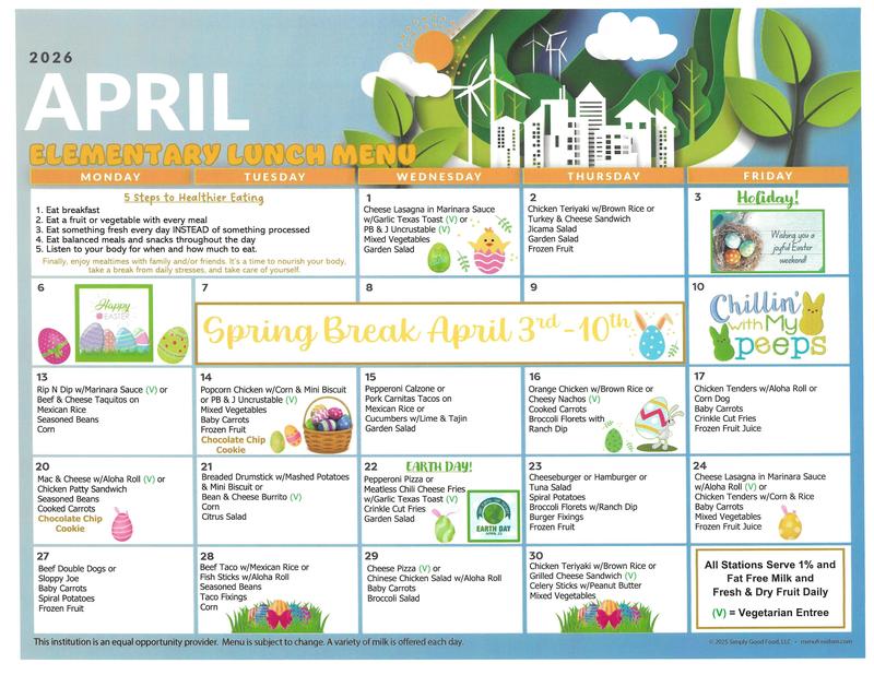 April lunch menu clip art