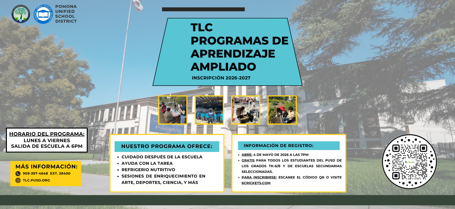 El programa de TLC por el ano escolar 2026-2027 abre las inscripciones el 4 de mayo a las 7pm