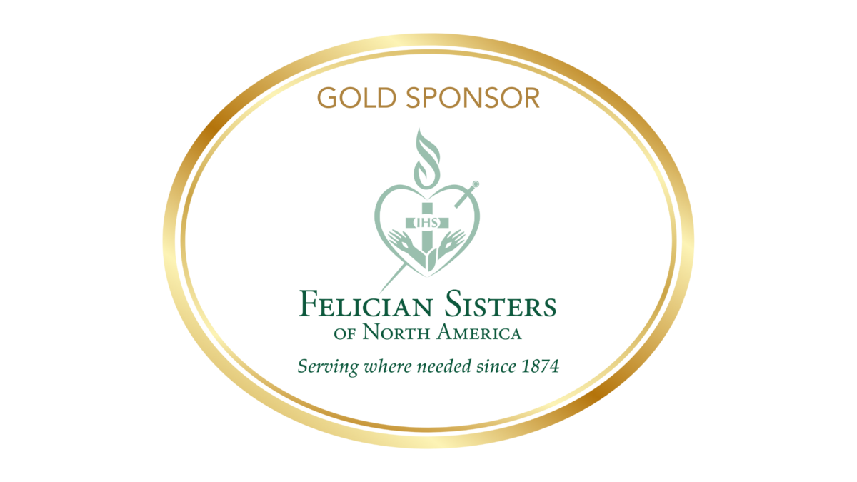 gold oval with green Felician Sisters of North America logo inside
