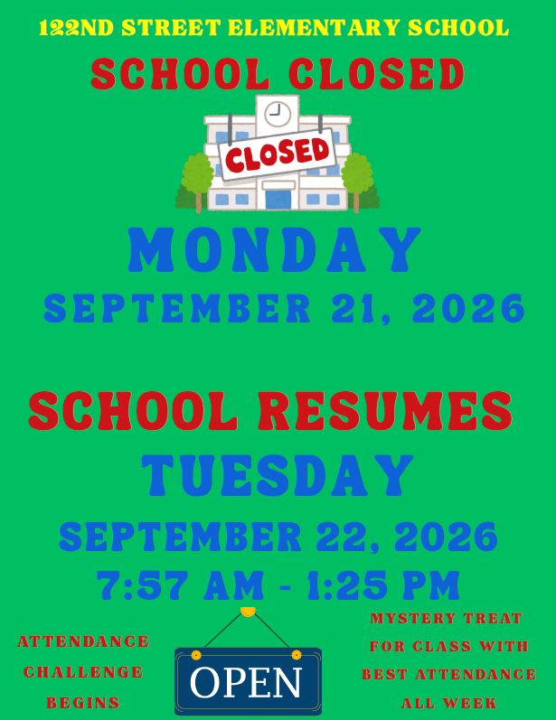 No school on monday sept 9th