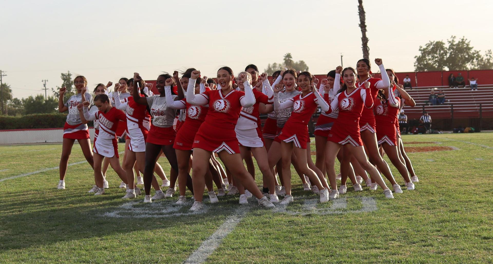 Cheerleaders performing at the football game