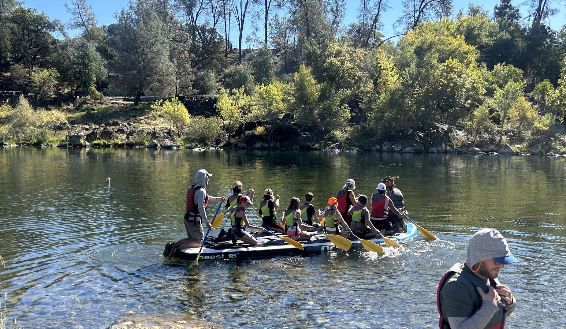 4th graders kayaking near the dam at the Salmon Hatchery in Oroville, part of their Year of the Fish.