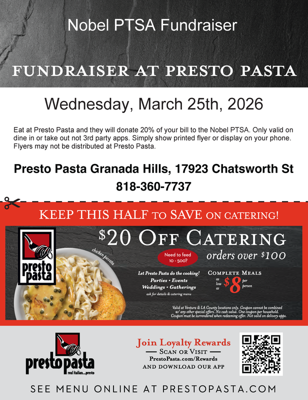 Nobel PTSA Fundraiser - PRESTO PASTA Featured Photo