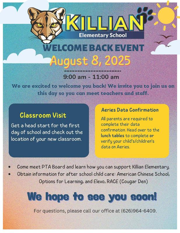 Killian Welcome Back Event