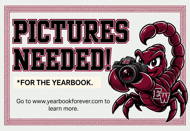 East Wilkes Middle School yearbook photo call flyer.