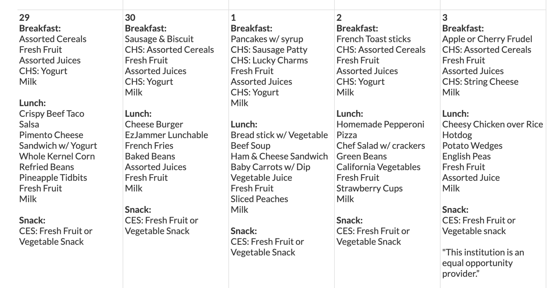 menu