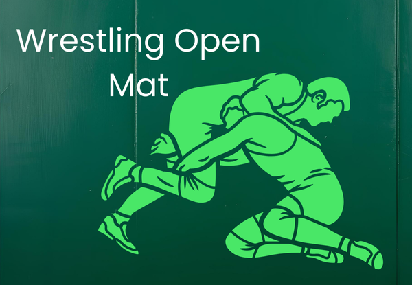 Clipart of two student wrestlers on green mat background