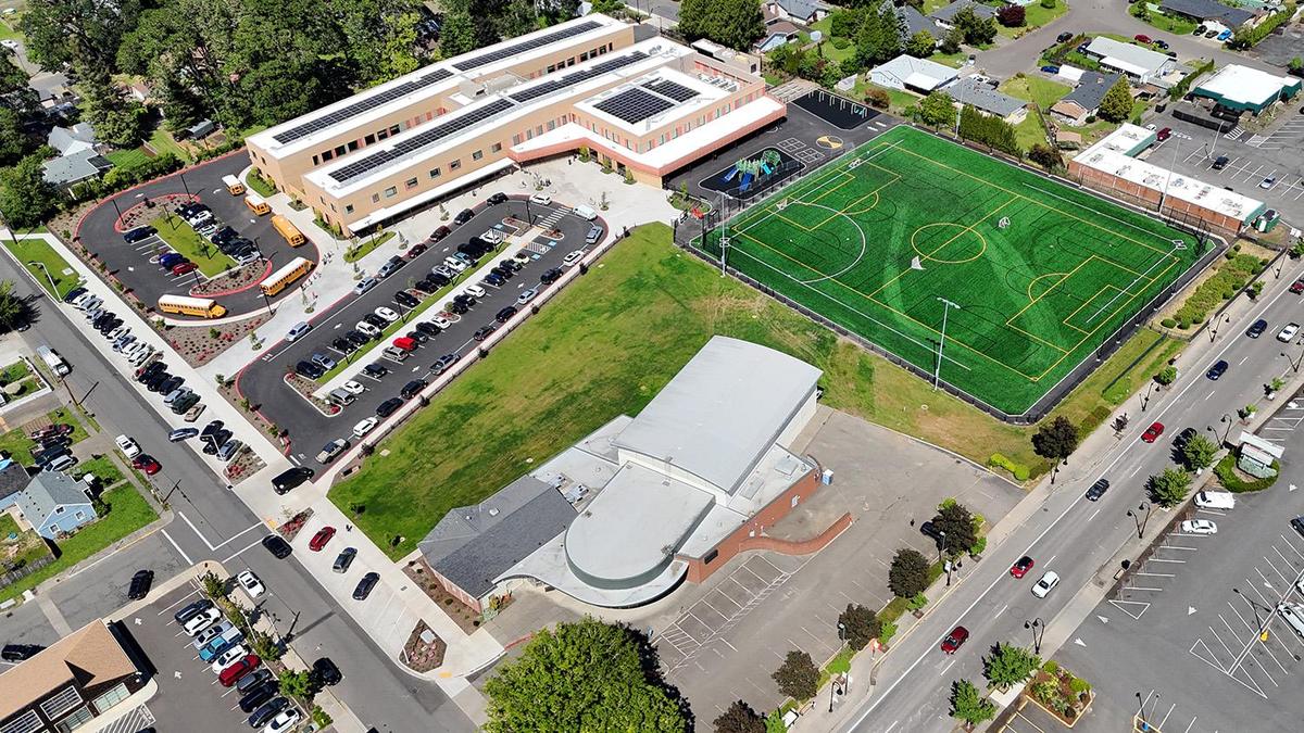 Cornelius ES campus aerial view to N