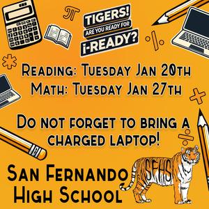 I-Ready MOY will take place January 20th for Reading, and January 27th for Math!