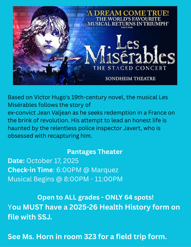 SSJ Parents: Encourage Your Student to Experience Broadway Magic! 64 Spots Only!/Padres de SSJ: ¡Animen a sus hijos a vivir la magia de Broadway! ¡Solo hay 64 plazas disponibles!