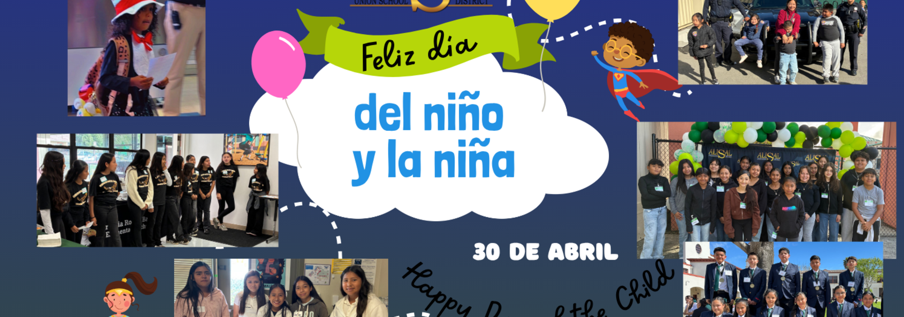 Collage with children in different settings to celebrate April 30, Day of the Child