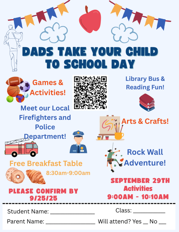 English flyer for Dad's Take Your Child to School Event September 29th