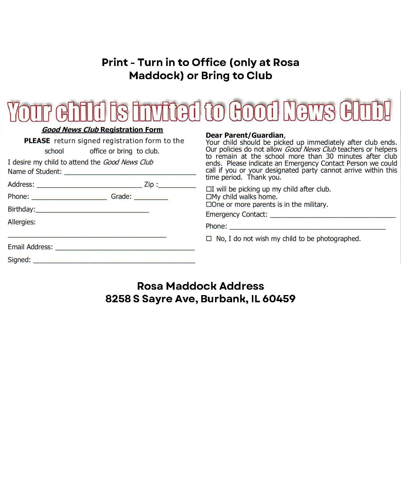 Good News Club Permission Form