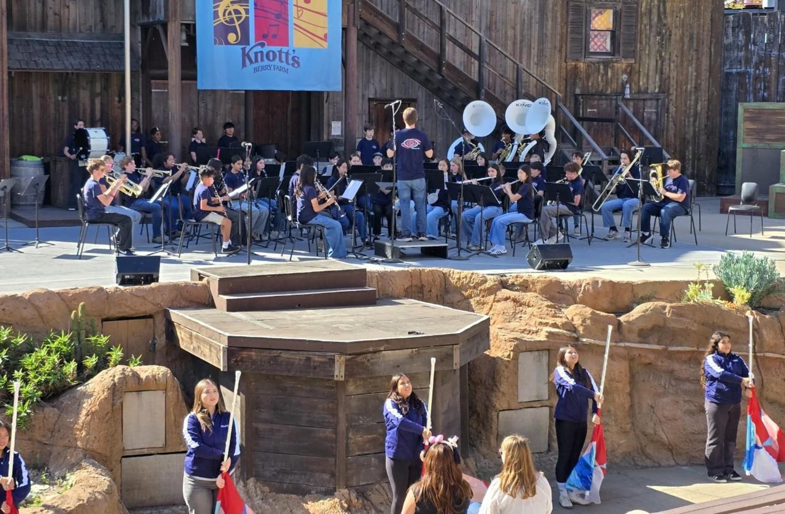 Colorguard and Performing Band at Knott's Berry Farm