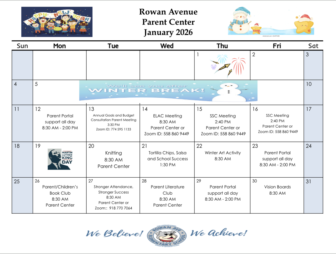 Parent Program Calendar Parent Center Calendar – Parents – Rowan Avenue Elementary