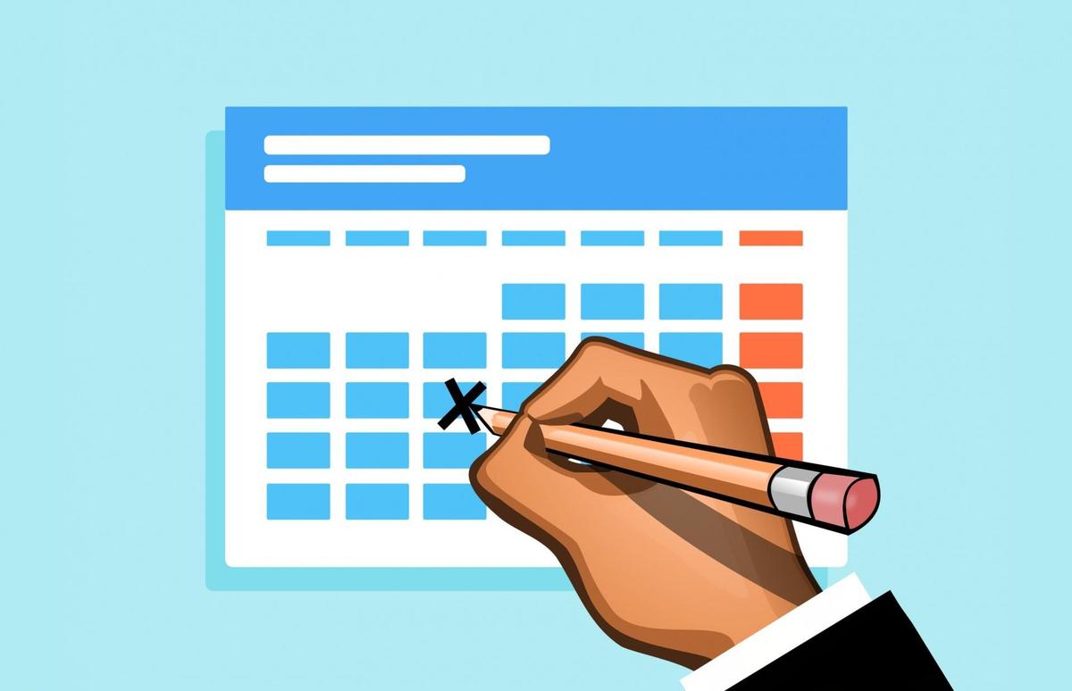 Illustration of a hand marking an 'X' on a calendar.