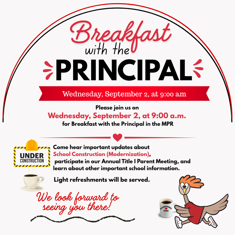 Breakfast with the Principal September 2, at 9:00 a.m. in the MPR Featured Photo