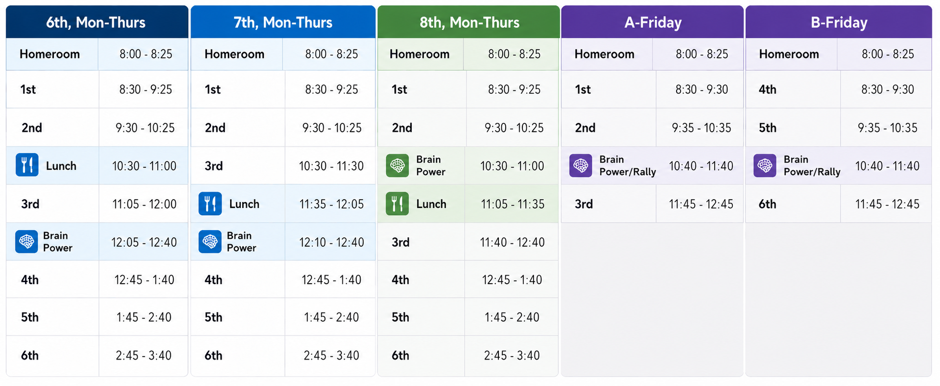 2026-27 Middle School Bell Schedule