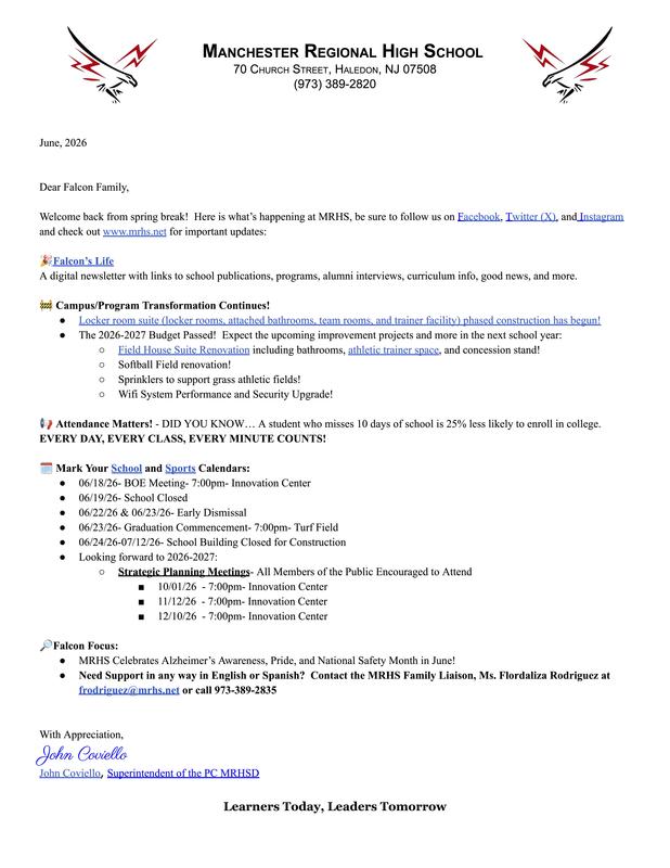 Superintendent's Message for June 2026